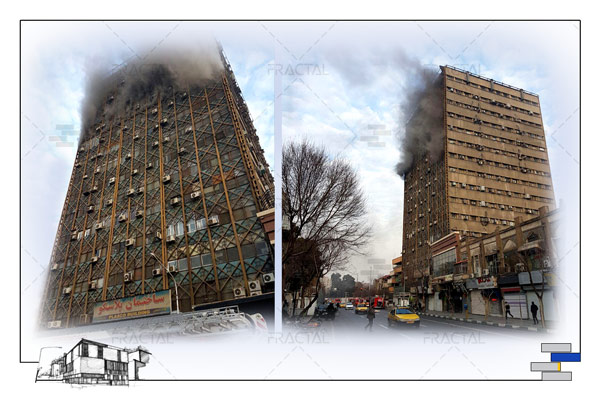 آتش‌سوزی در ساختمان اسکلت فلزی پلاسکو در تهران - گروه ساختمانی فرکتال
